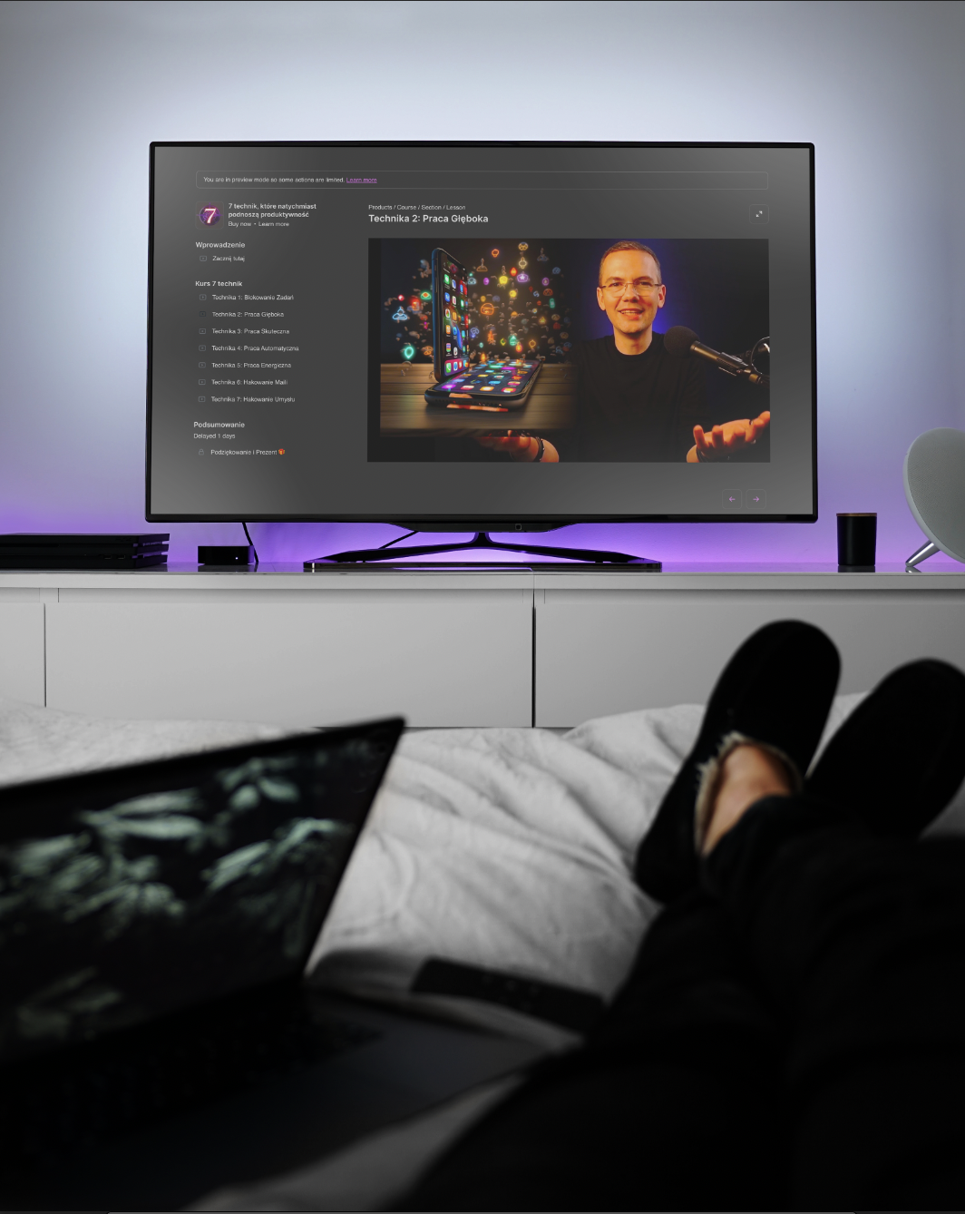 7 Technik Produktywności – podgląd kursu na telewizorze